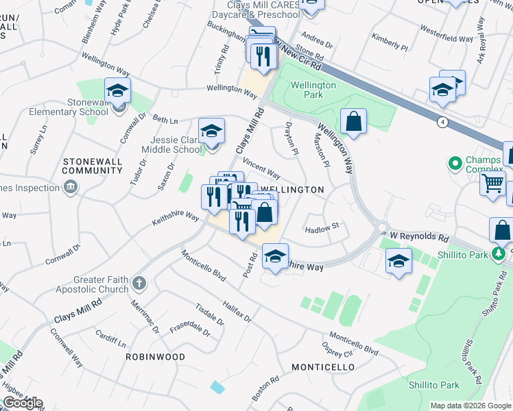 map of restaurants, bars, coffee shops, grocery stores, and more near 581 Delzan Place in Lexington