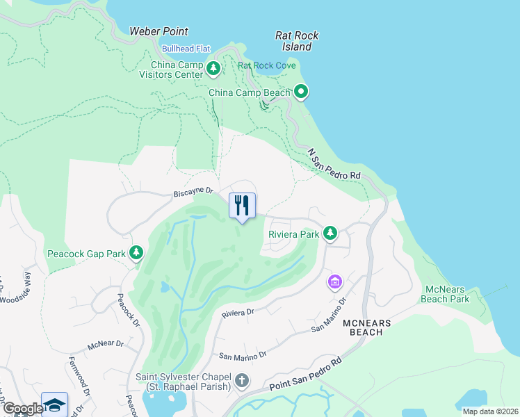 map of restaurants, bars, coffee shops, grocery stores, and more near 8 Partridge Drive in San Rafael