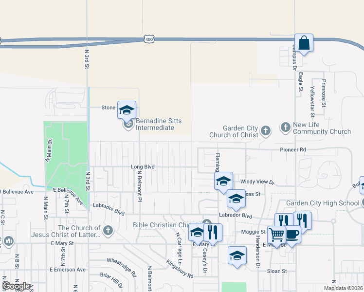 map of restaurants, bars, coffee shops, grocery stores, and more near 2927 Squire Place in Garden City