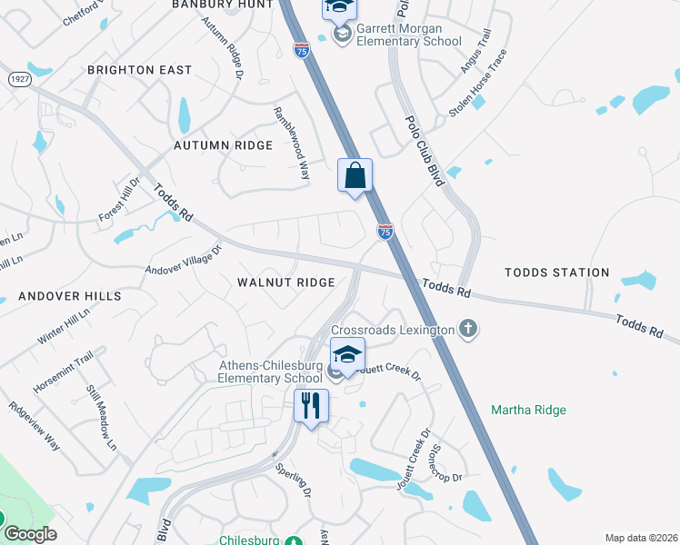 map of restaurants, bars, coffee shops, grocery stores, and more near 865 Chilesburg Court in Lexington
