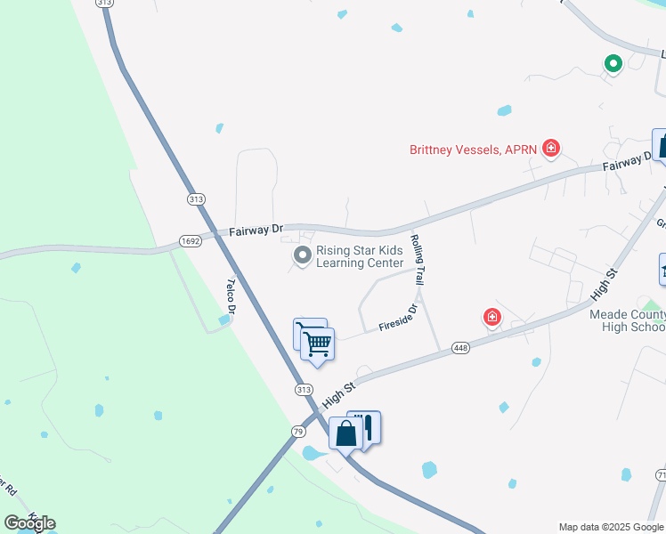 map of restaurants, bars, coffee shops, grocery stores, and more near 757 Hillcrest Drive in Brandenburg