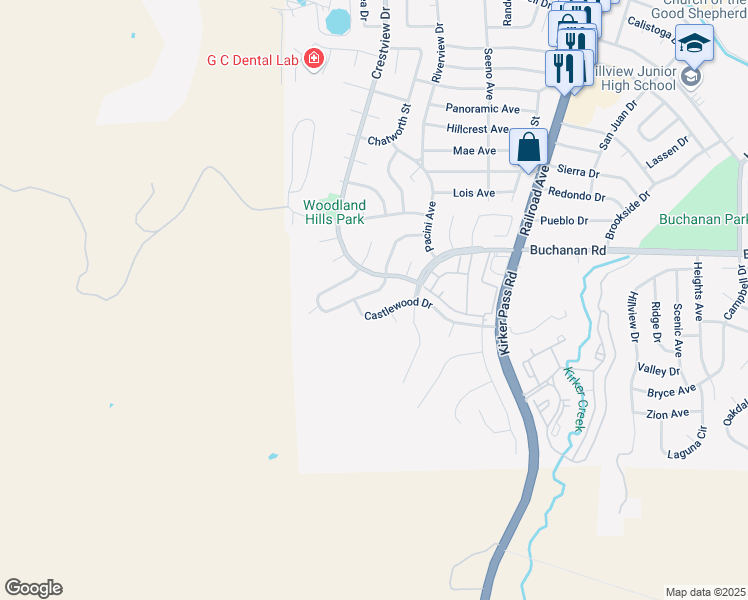 map of restaurants, bars, coffee shops, grocery stores, and more near 8 Castlewood Drive in Pittsburg