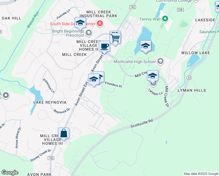 map of restaurants, bars, coffee shops, grocery stores, and more near 91 Galaxie Farm Lane in Charlottesville