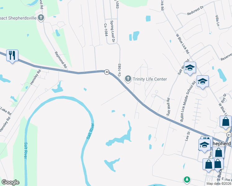 map of restaurants, bars, coffee shops, grocery stores, and more near 187 Fugate Lane in Shepherdsville