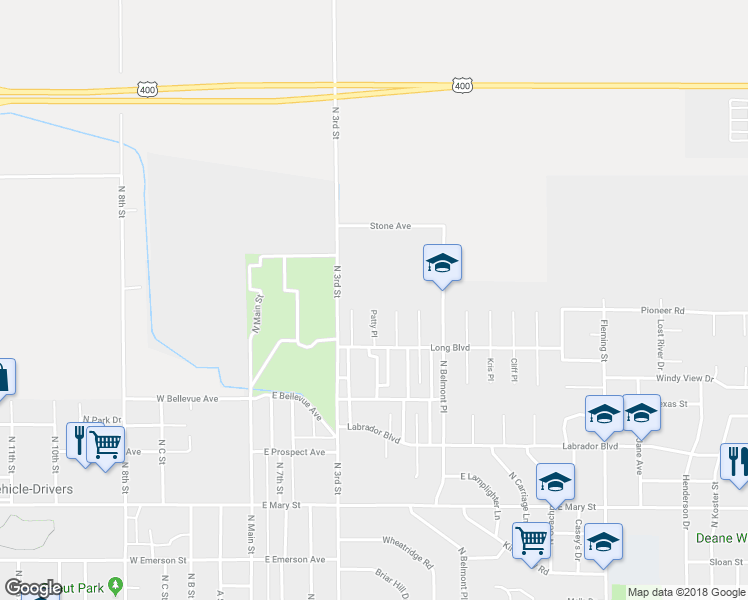 map of restaurants, bars, coffee shops, grocery stores, and more near 2930 Patty Place in Garden City