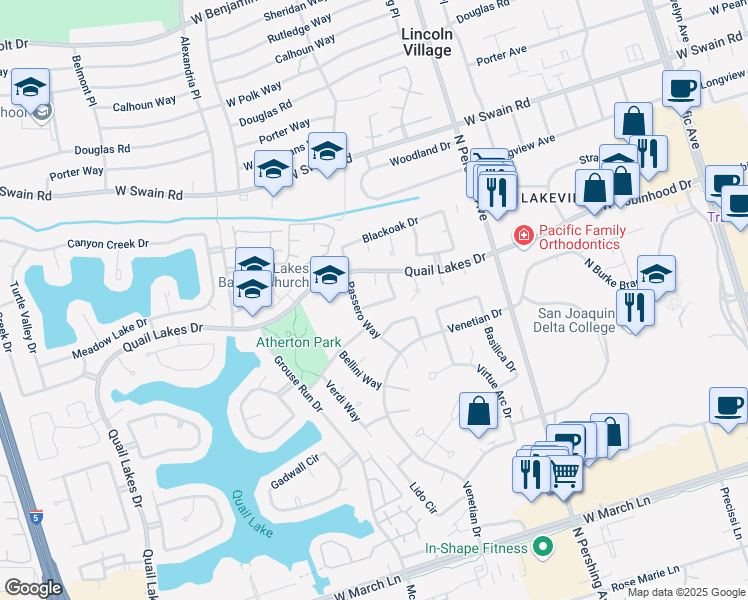 map of restaurants, bars, coffee shops, grocery stores, and more near 1773 Long Barn Way in Stockton
