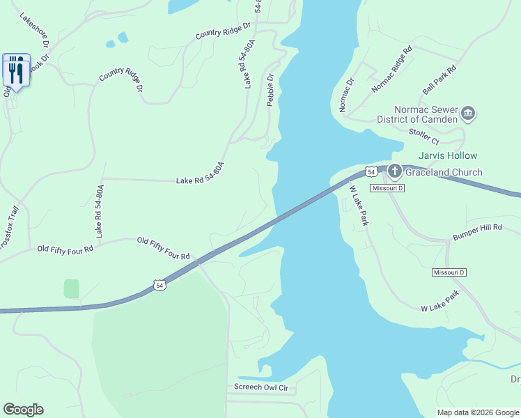 map of restaurants, bars, coffee shops, grocery stores, and more near 316 Cedar Heights Drive in Camdenton