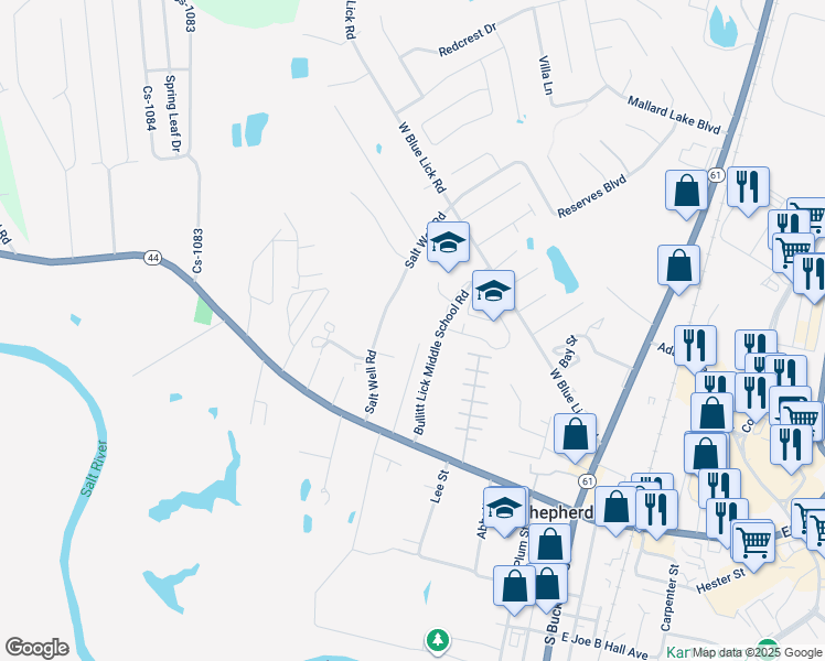 map of restaurants, bars, coffee shops, grocery stores, and more near 306 Shannon Lane in Shepherdsville