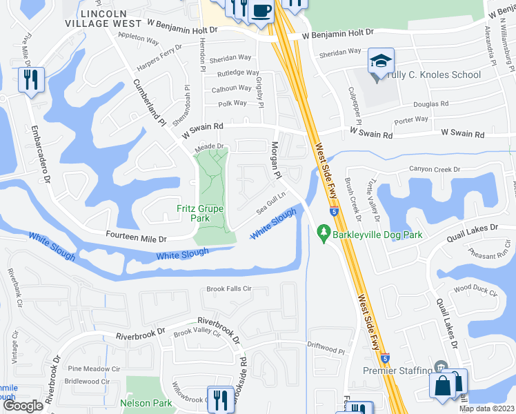 map of restaurants, bars, coffee shops, grocery stores, and more near 3103 Sea Gull Lane in Stockton