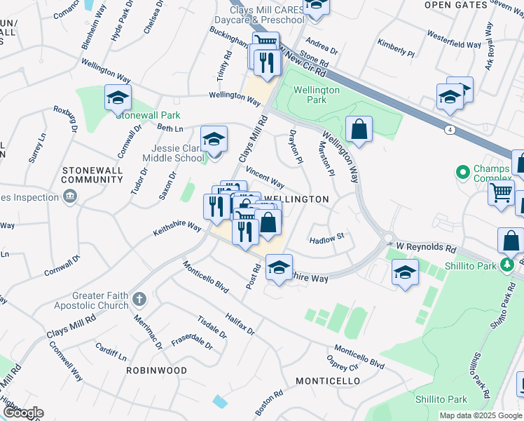 map of restaurants, bars, coffee shops, grocery stores, and more near 575 Delzan Place in Lexington