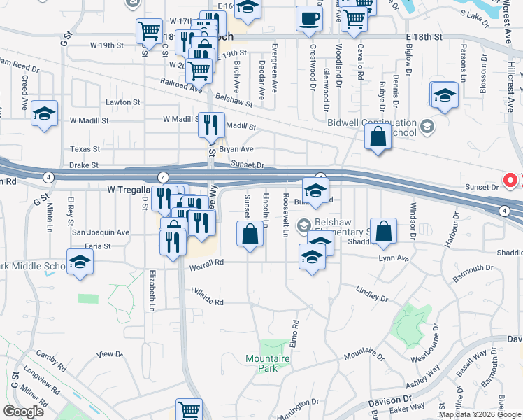 map of restaurants, bars, coffee shops, grocery stores, and more near 2732 Lincoln Lane in Antioch