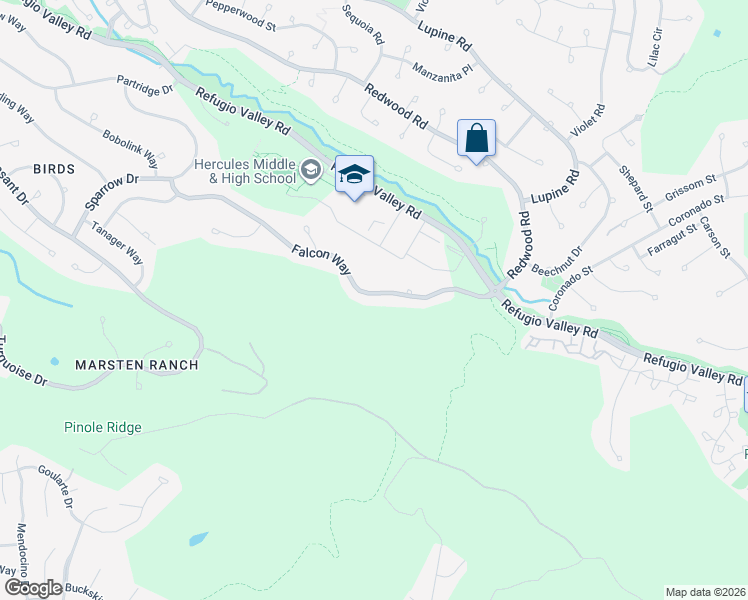 map of restaurants, bars, coffee shops, grocery stores, and more near 424 Falcon Way in Hercules