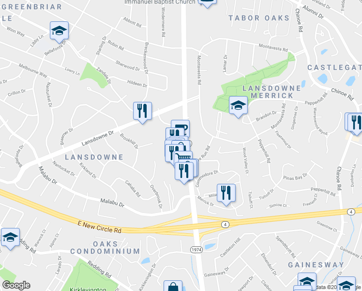 map of restaurants, bars, coffee shops, grocery stores, and more near 3325 Tates Creek Road in Lexington