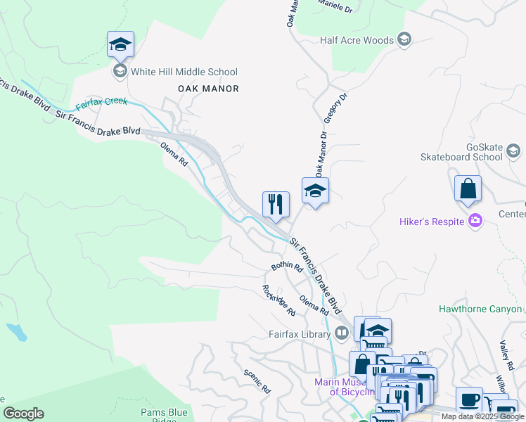 map of restaurants, bars, coffee shops, grocery stores, and more near 1 Arrowood Lane in Fairfax