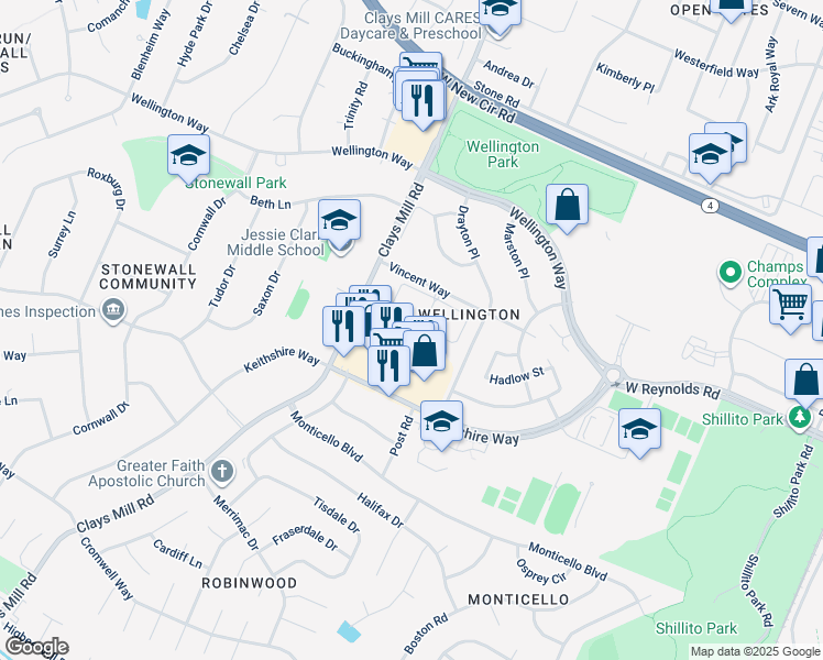 map of restaurants, bars, coffee shops, grocery stores, and more near 575 Delzan Place in Lexington