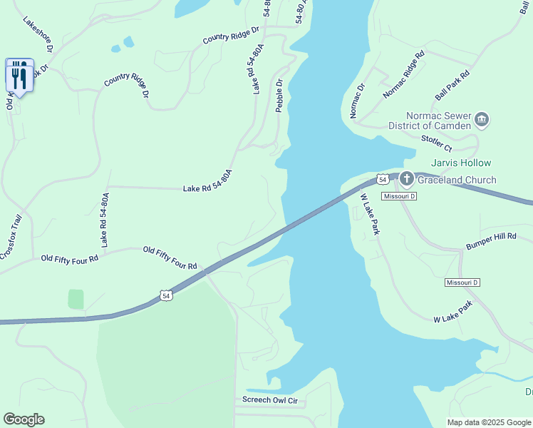 map of restaurants, bars, coffee shops, grocery stores, and more near 316 Cedar Heights Drive in Camdenton