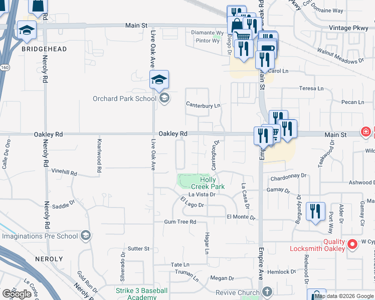map of restaurants, bars, coffee shops, grocery stores, and more near 4959 Beldin Lane in Oakley