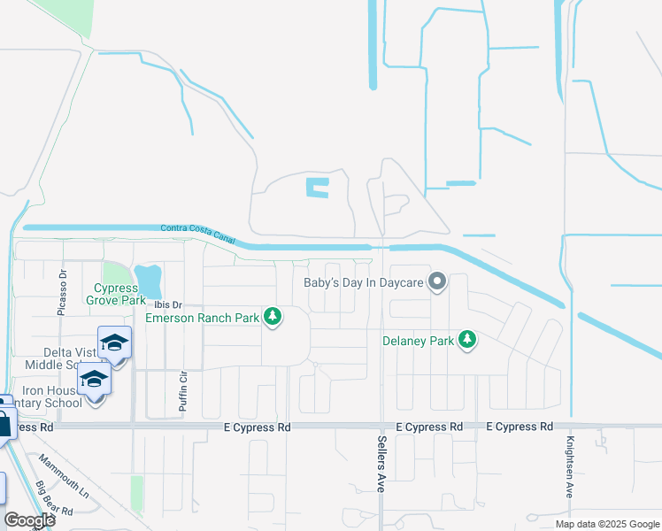 map of restaurants, bars, coffee shops, grocery stores, and more near 202 Amberwind Circle in Oakley