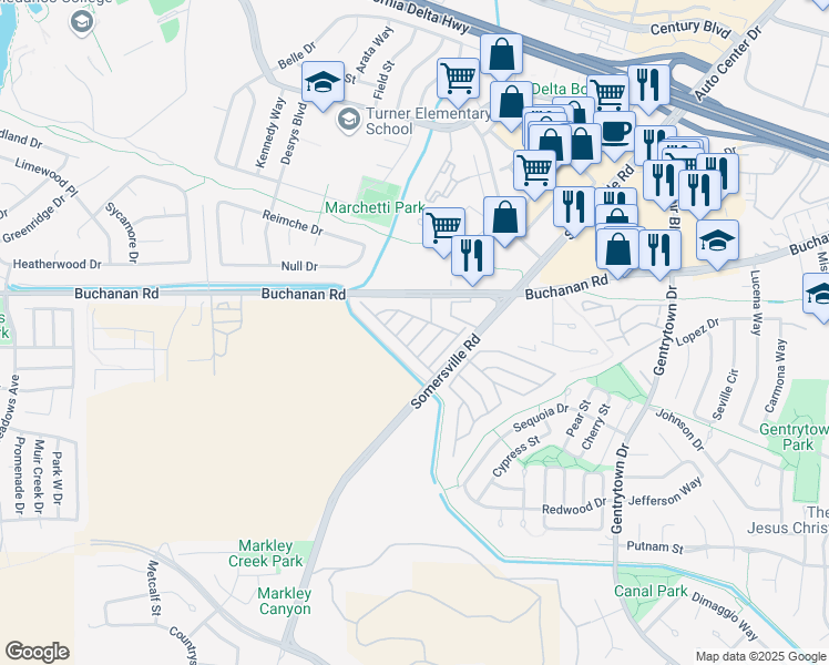 map of restaurants, bars, coffee shops, grocery stores, and more near 94 Un Road in Antioch