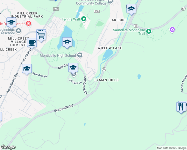 map of restaurants, bars, coffee shops, grocery stores, and more near in Albemarle County