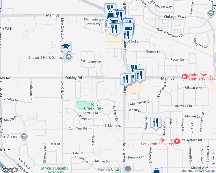 map of restaurants, bars, coffee shops, grocery stores, and more near 4857 Trenton Street in Oakley