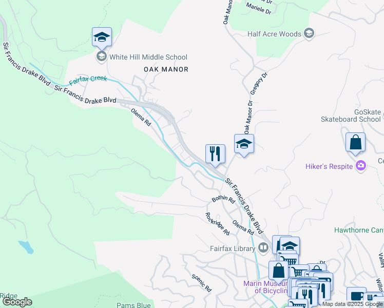 map of restaurants, bars, coffee shops, grocery stores, and more near 1 Arrowood Lane in Fairfax