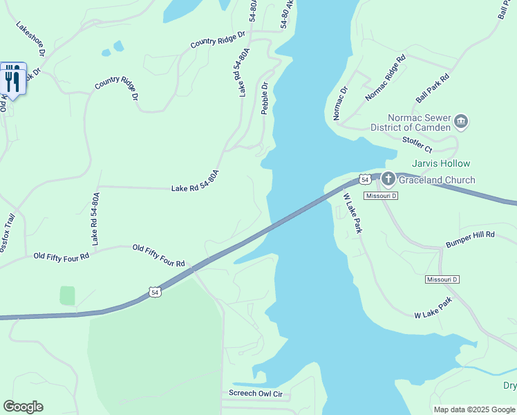 map of restaurants, bars, coffee shops, grocery stores, and more near 316 Cedar Heights Drive in Camdenton