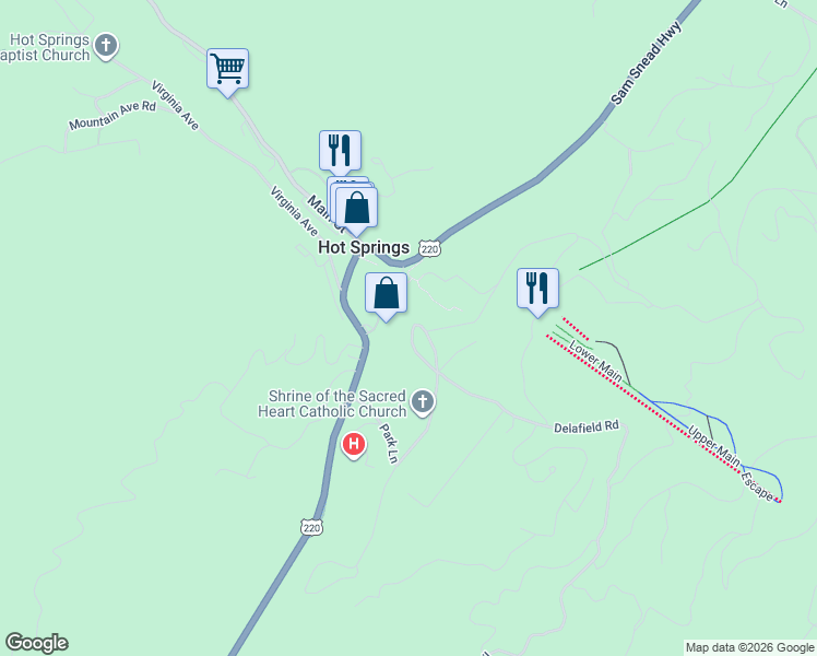 map of restaurants, bars, coffee shops, grocery stores, and more near 1766 Homestead Drive in Hot Springs