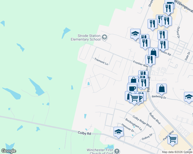 map of restaurants, bars, coffee shops, grocery stores, and more near 463 Wellington Way in Winchester