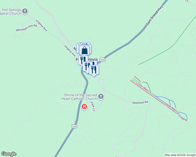 map of restaurants, bars, coffee shops, grocery stores, and more near 1766 Homestead Drive in Hot Springs