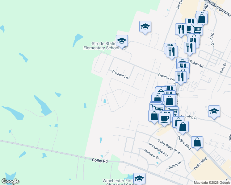 map of restaurants, bars, coffee shops, grocery stores, and more near 463 Wellington Way in Winchester