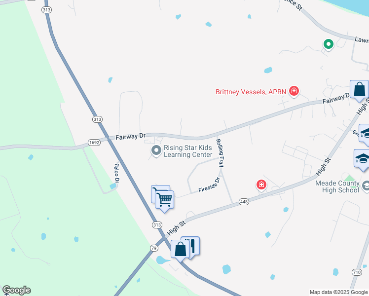 map of restaurants, bars, coffee shops, grocery stores, and more near 757 Hillcrest Drive in Brandenburg