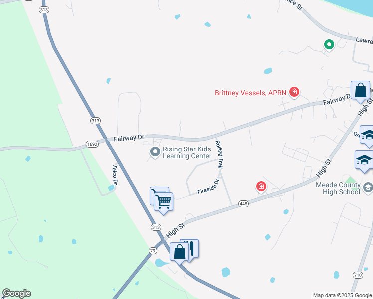 map of restaurants, bars, coffee shops, grocery stores, and more near 753 Hillcrest Drive in Brandenburg
