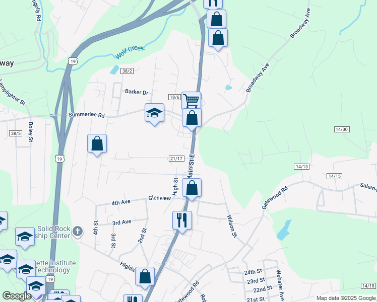 map of restaurants, bars, coffee shops, grocery stores, and more near 34 State Street in Oak Hill