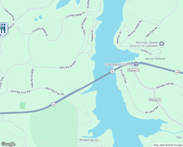 map of restaurants, bars, coffee shops, grocery stores, and more near 316 Cedar Heights Drive in Camdenton