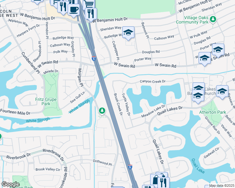 map of restaurants, bars, coffee shops, grocery stores, and more near 5817 Brush Creek Drive in Stockton