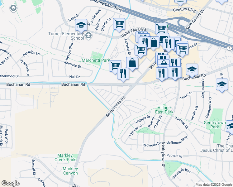 map of restaurants, bars, coffee shops, grocery stores, and more near 7 Un Road in Antioch