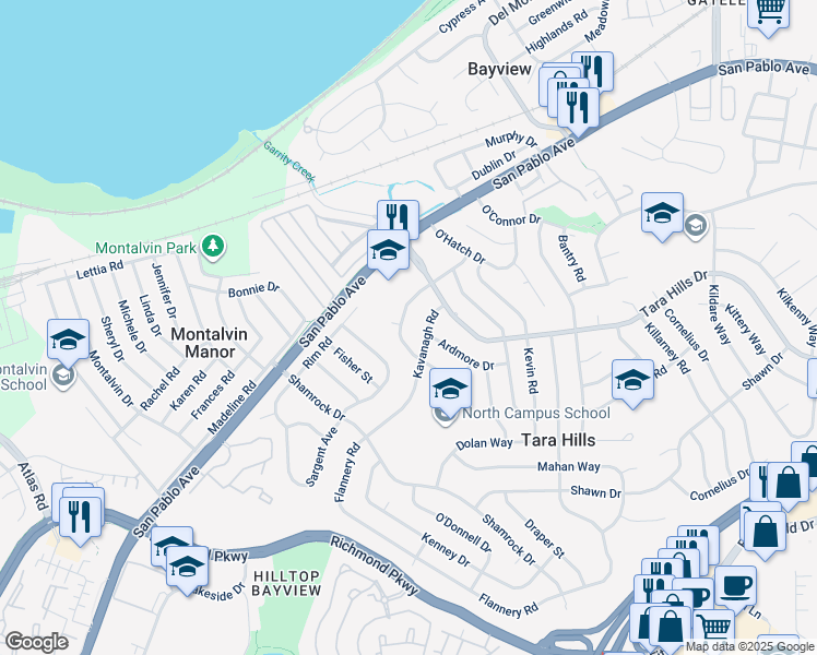map of restaurants, bars, coffee shops, grocery stores, and more near 2570 Brian Road in San Pablo