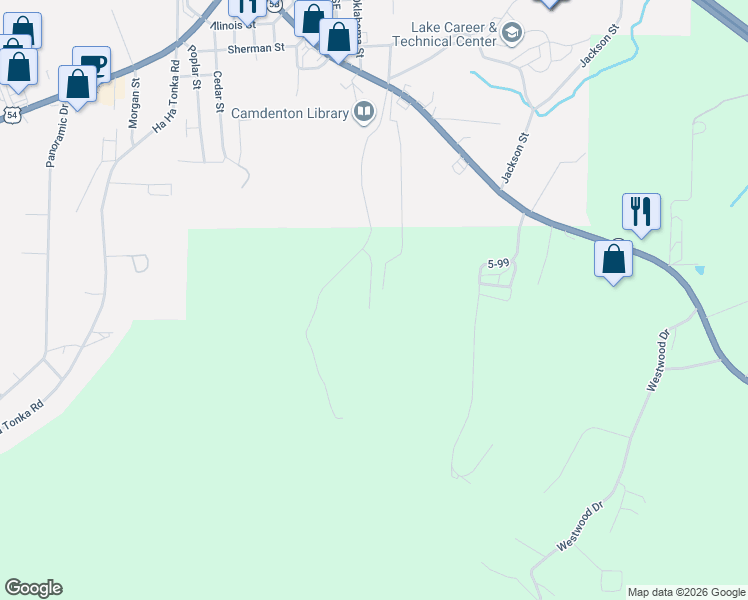map of restaurants, bars, coffee shops, grocery stores, and more near 198 Silver Spur Ct in Camdenton