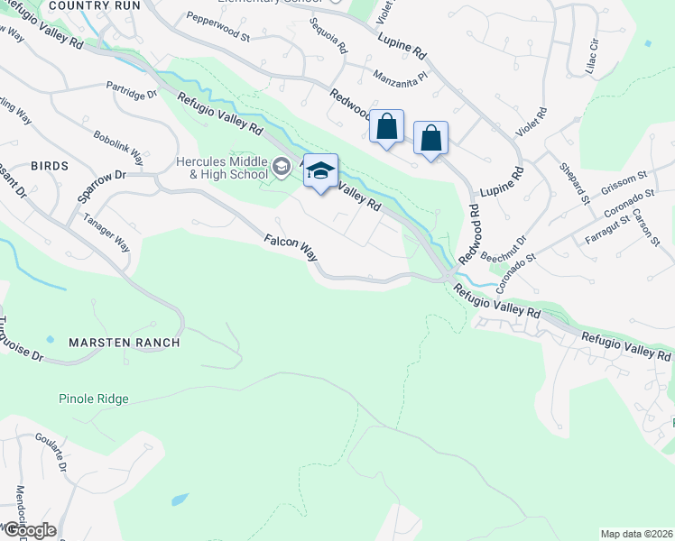 map of restaurants, bars, coffee shops, grocery stores, and more near 424 Falcon Way in Hercules