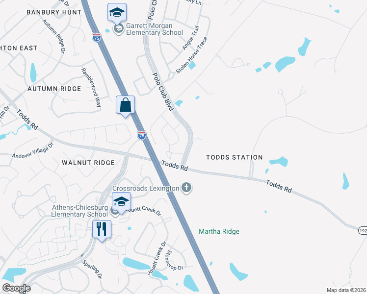 map of restaurants, bars, coffee shops, grocery stores, and more near 3804 Polo Club Boulevard in Lexington