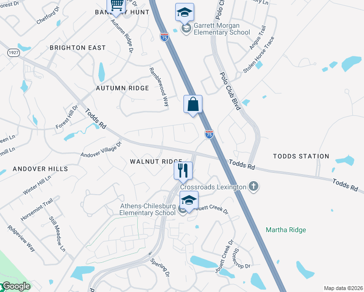 map of restaurants, bars, coffee shops, grocery stores, and more near 865 Chilesburg Court in Lexington