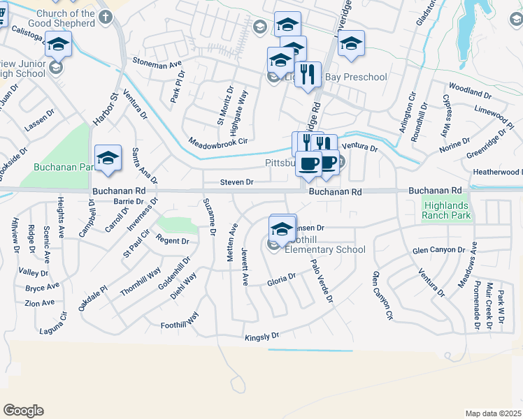 map of restaurants, bars, coffee shops, grocery stores, and more near 1248 Metten Avenue in Pittsburg
