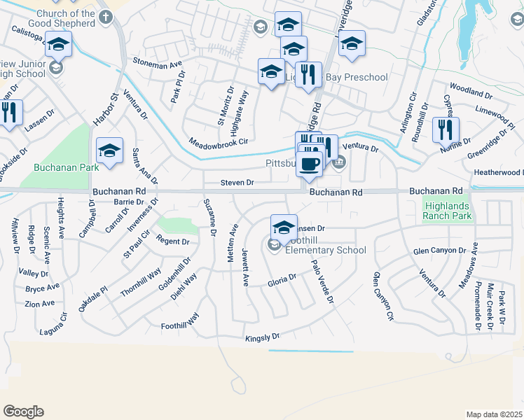 map of restaurants, bars, coffee shops, grocery stores, and more near 1248 Metten Avenue in Pittsburg
