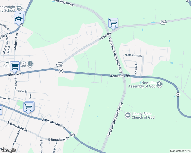 map of restaurants, bars, coffee shops, grocery stores, and more near 306 Hummingbird Road in Winchester