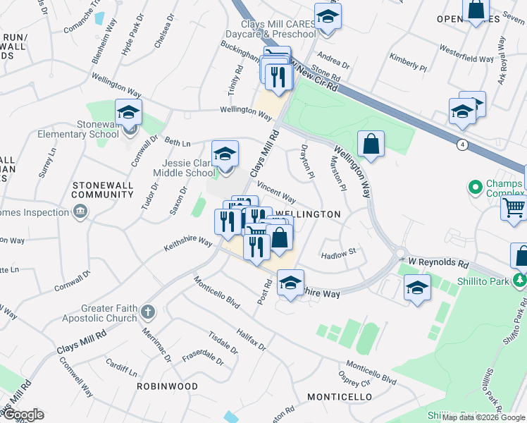 map of restaurants, bars, coffee shops, grocery stores, and more near 575 Delzan Place in Lexington