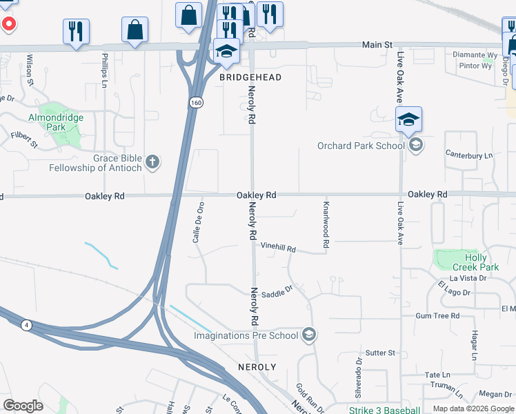 map of restaurants, bars, coffee shops, grocery stores, and more near 2990 Almondwood Place in Oakley