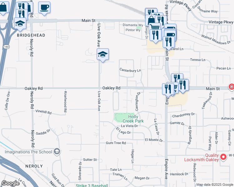 map of restaurants, bars, coffee shops, grocery stores, and more near 4067 Kenwood Circle in Oakley