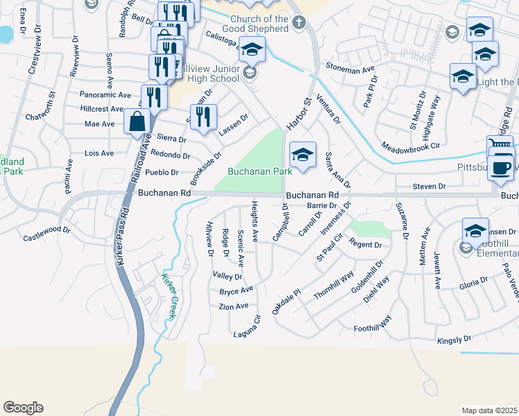 map of restaurants, bars, coffee shops, grocery stores, and more near 4217 Heights Avenue in Pittsburg