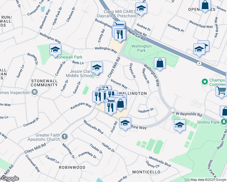 map of restaurants, bars, coffee shops, grocery stores, and more near 695 Vincent Way in Lexington